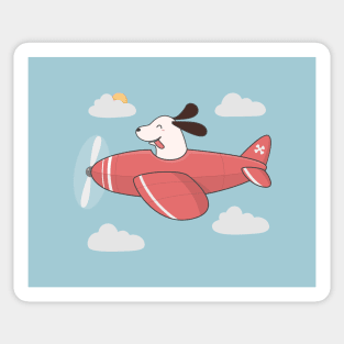 Kawaii Cute Dog Flying An Airplane Sticker